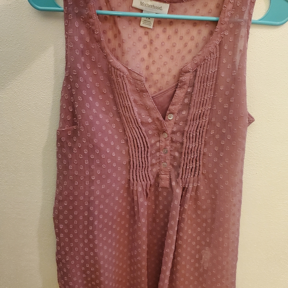 Motherhood maternity sheer blouse with tank top, size Medium. Pink